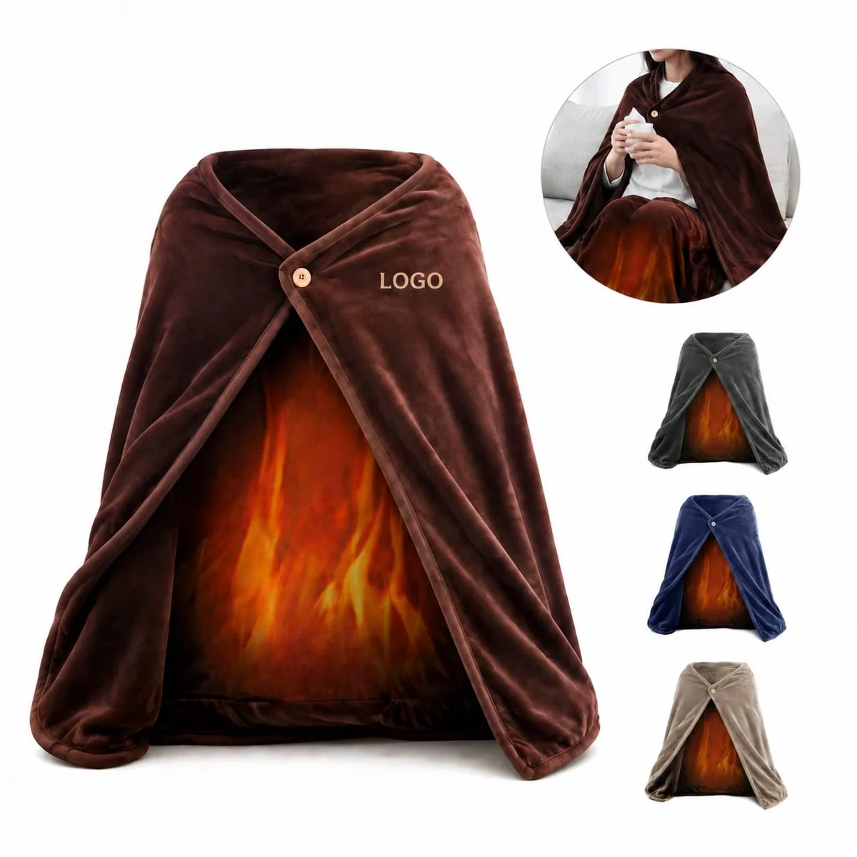 Cozy Plush Heated Wrap Shawl with Adjustable Heat, Battery