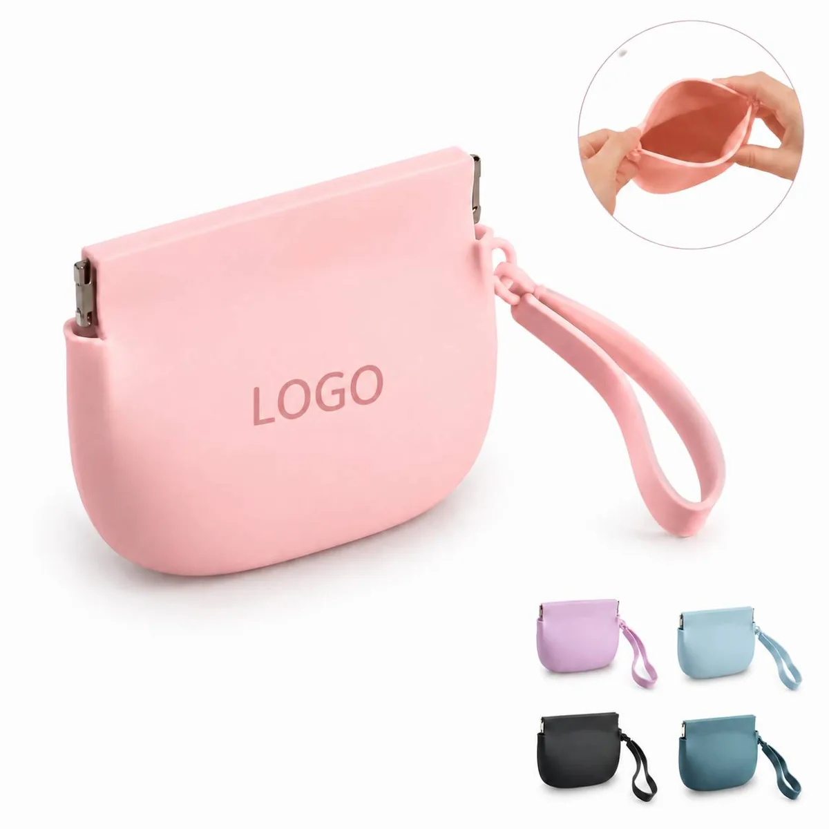 Silicone Coin Pouch Wrist Strap with Metal Spring Closure