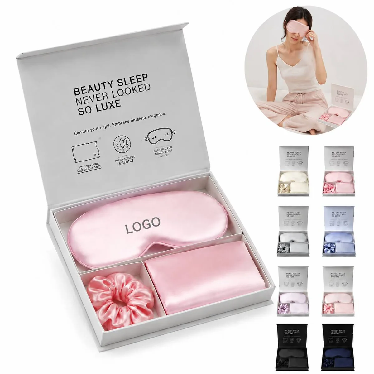 Satin Sleep Mask Set with Pillowcase & Headband, Breathable