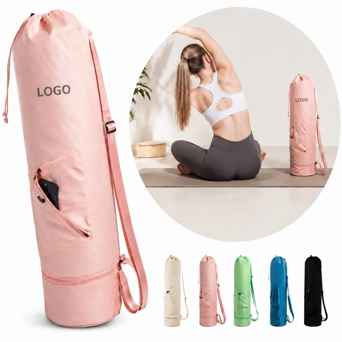Portable Yoga Mat Bag with Shoulder Strap and Side Pocket