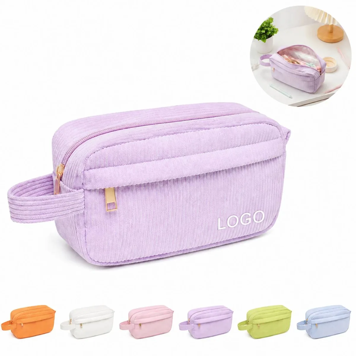 Soft Corduroy Travel Organizer Pouch, Portable Carry Case