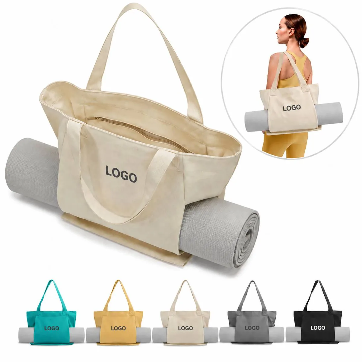 Multipurpose Cotton Canvas Tote for Yoga, Gym & Shopping