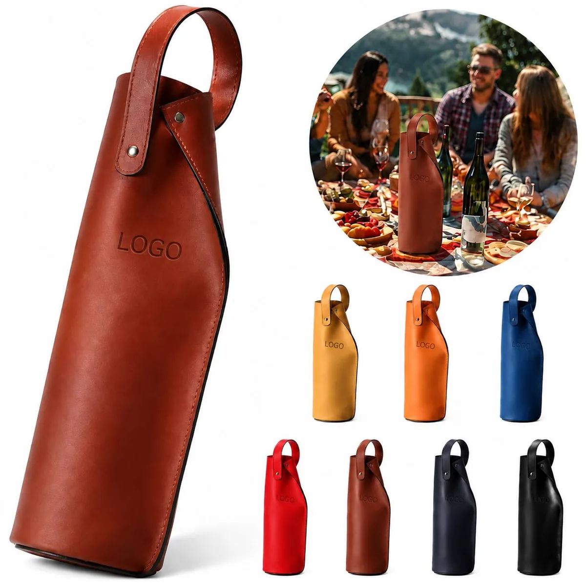 Custom PU Leather Wine Carrier Bag with Personalized Logo