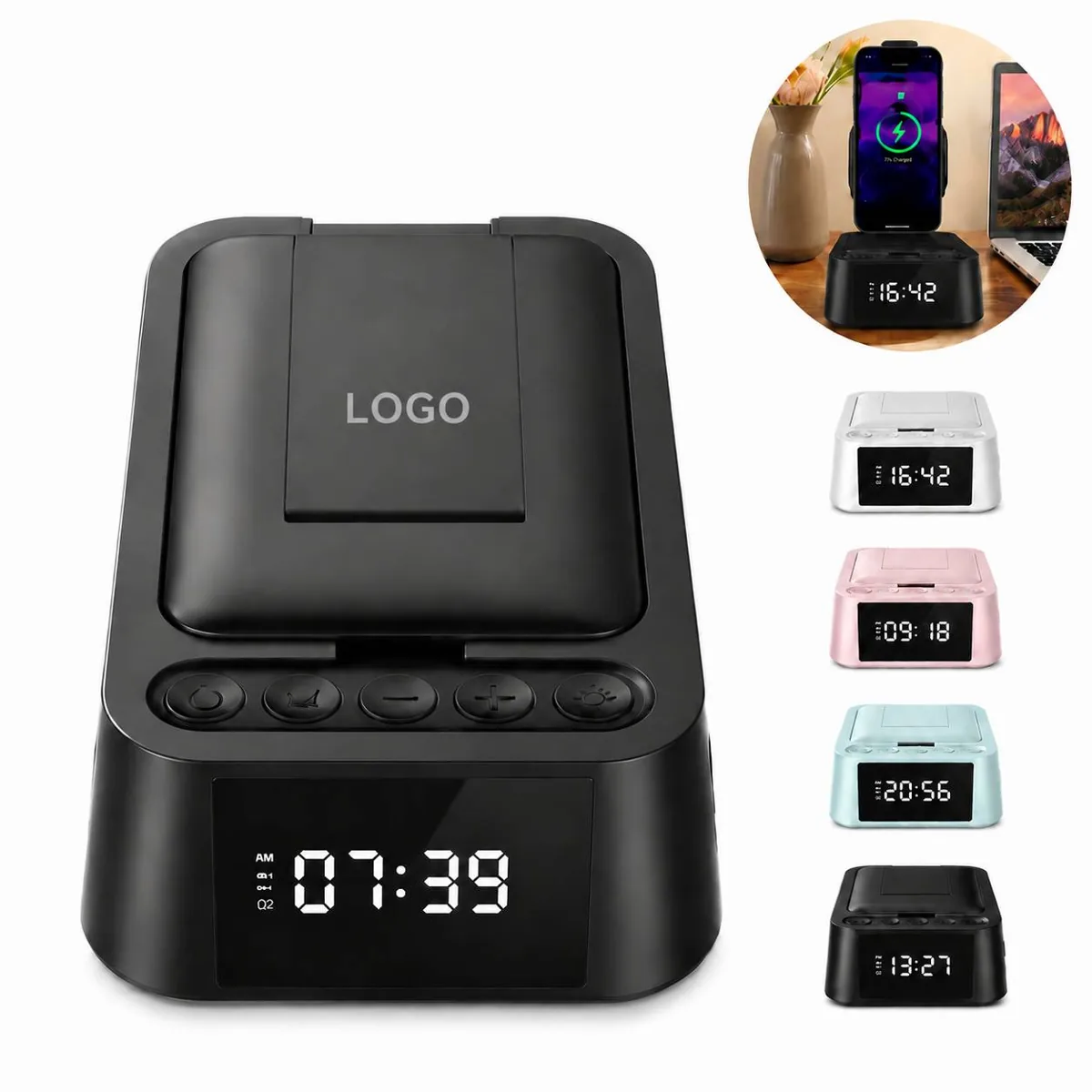 Wireless Speaker Phone Stand with LED Clock