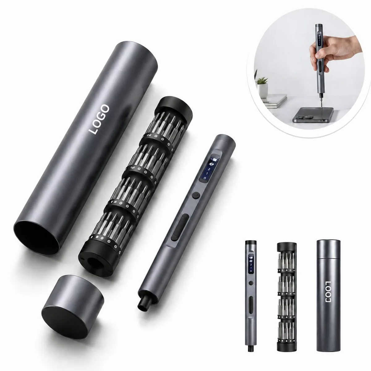 Compact Cordless Power Screwdriver Set with LED Light