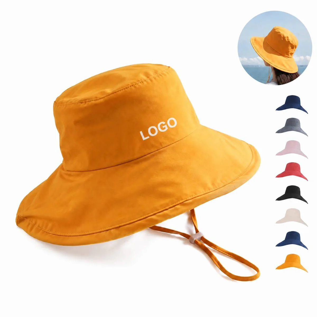 Wide Brim Sun Hat with Detachable Chin Strap