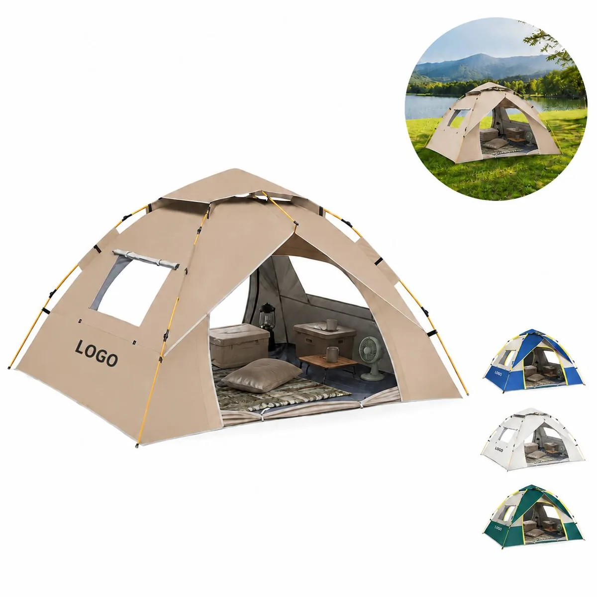 Family Camping Shelter for 3-4 Person, Waterproof Sunproof