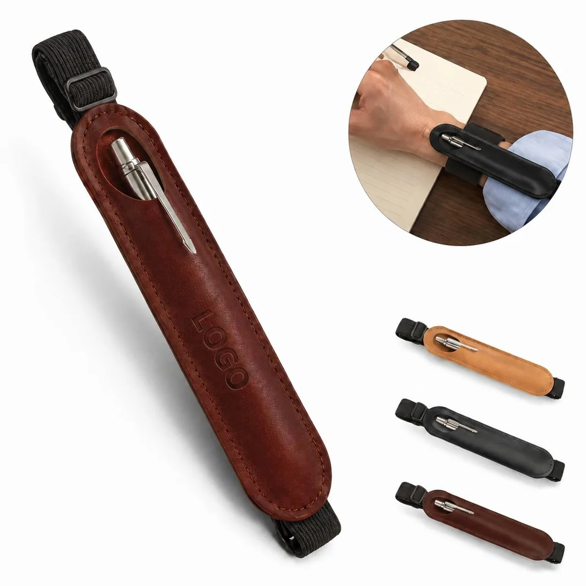Genuine Leather Pen Holder Elastic Band for Notebook