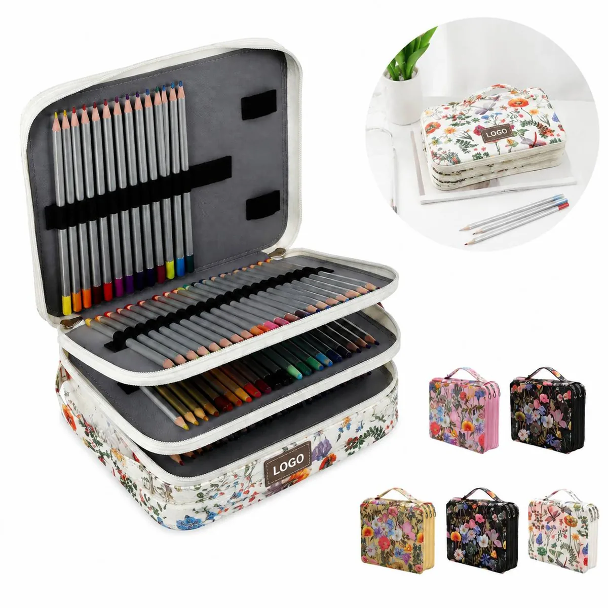 127-Slot Triple Layer Canvas Art Pencil Case Organizer