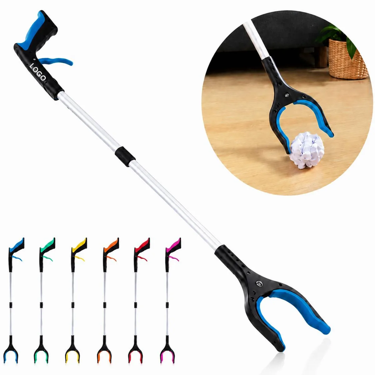 Collapsible Aluminum Reacher Grabber with 90° Rotating Head