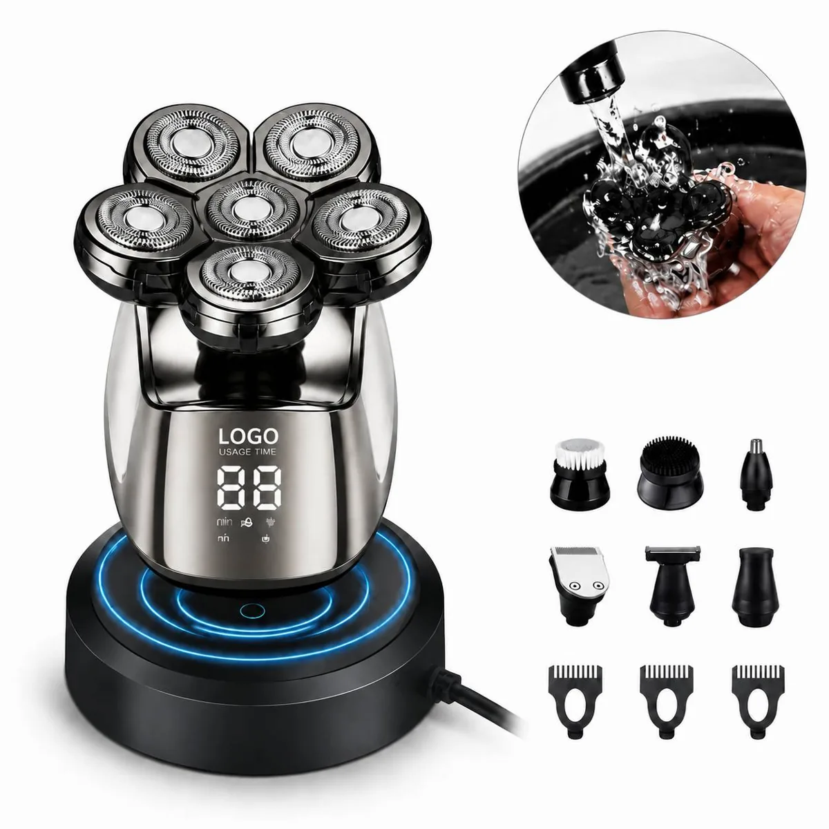Men's Cordless Wet Dry Electric Razor with LED Display, 6