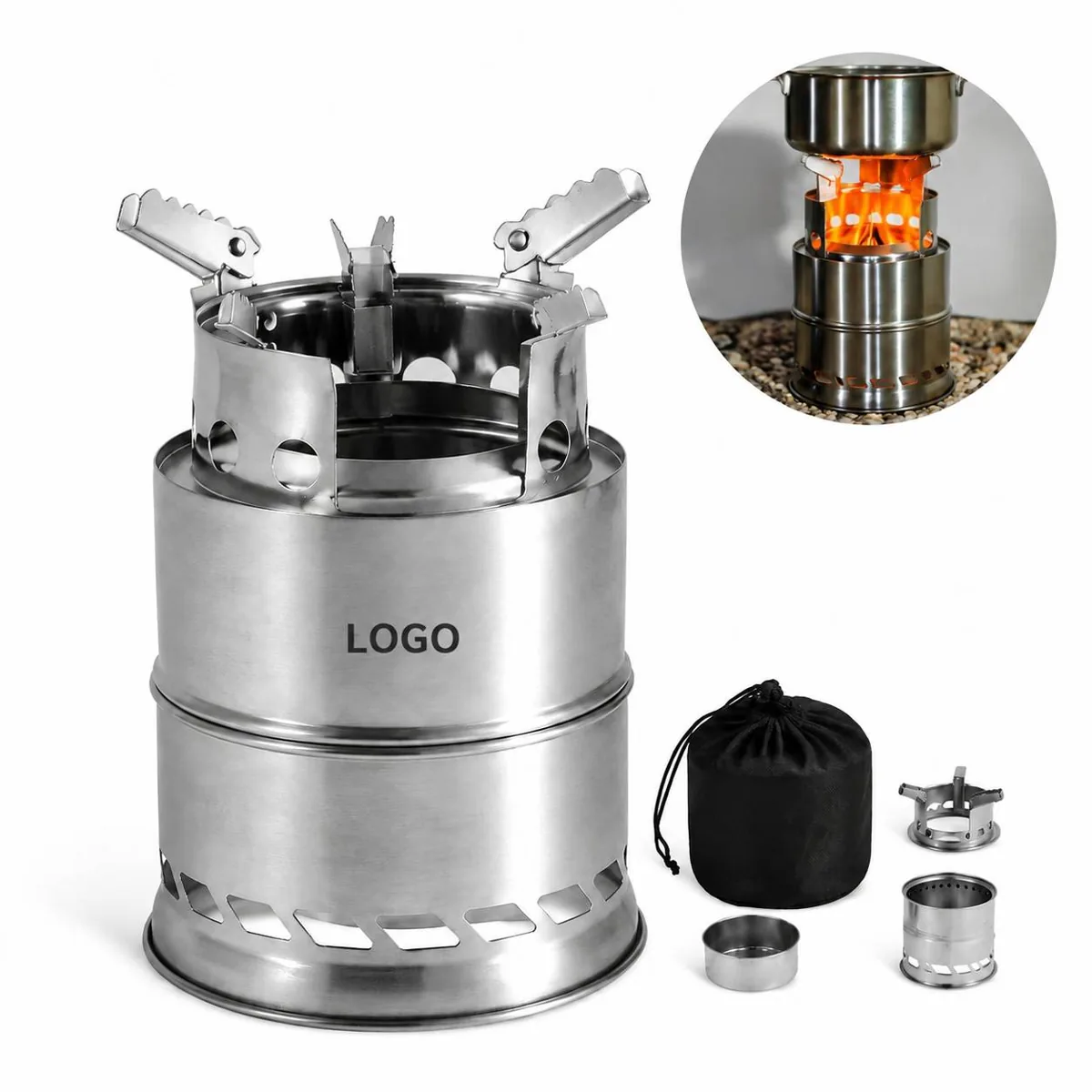Foldable Stainless Steel Camp Stove with Mesh Carry Bag