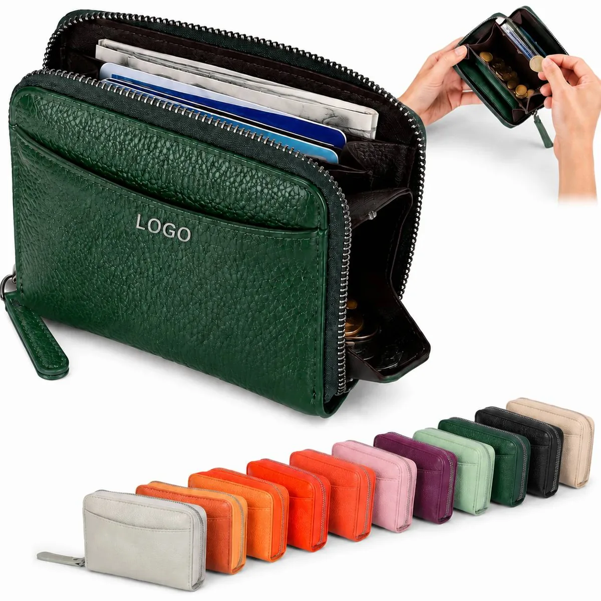 Genuine Leather RFID Blocking Slim Wallet with Coin Pocket