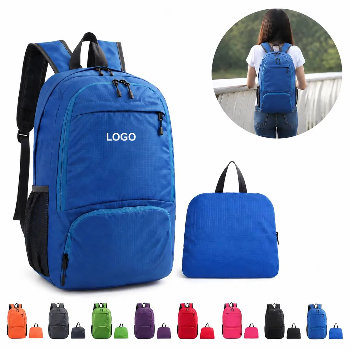 Compact Foldable Travel Backpack, Water-Repellent Carry-On