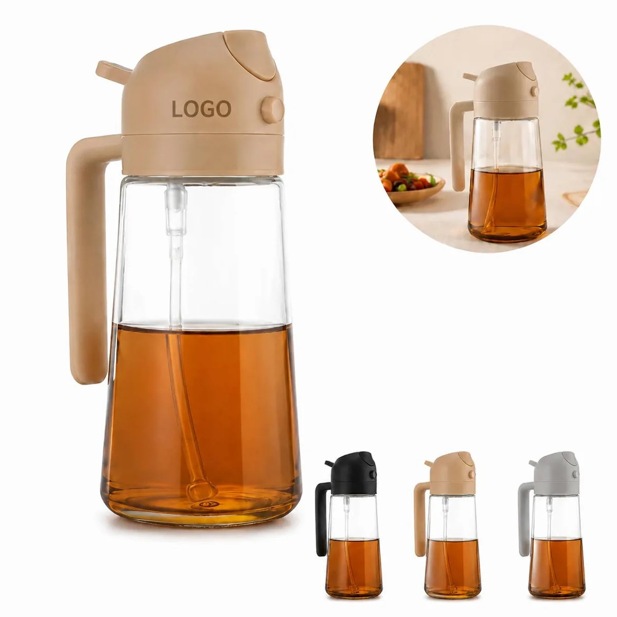 Glass Oil Mister Dispenser with Dual Mode Nozzle for Cooking