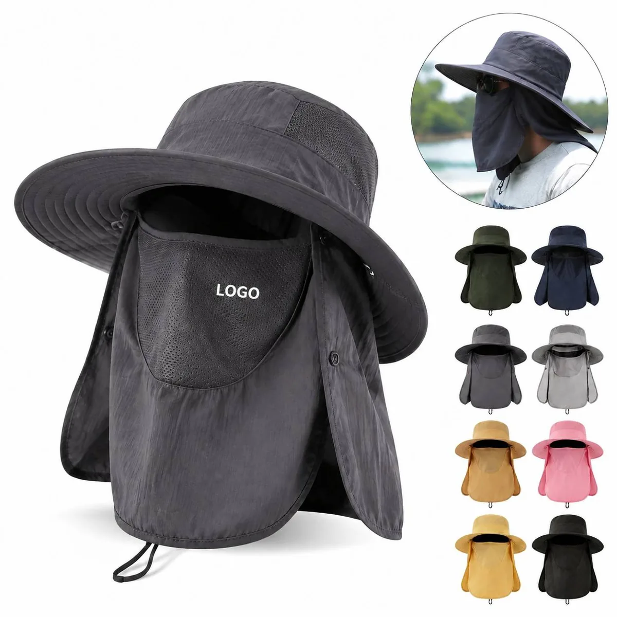 UPF 50 Fishing Hat Wide Brim Reversible Moisture Wicking
