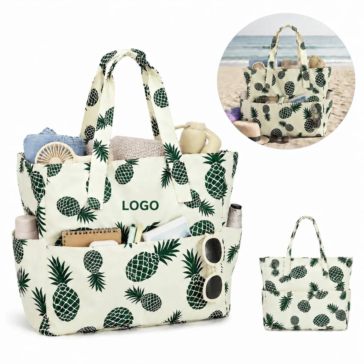 Custom Logo Large Beach Tote Bag Water Resistant Oxford