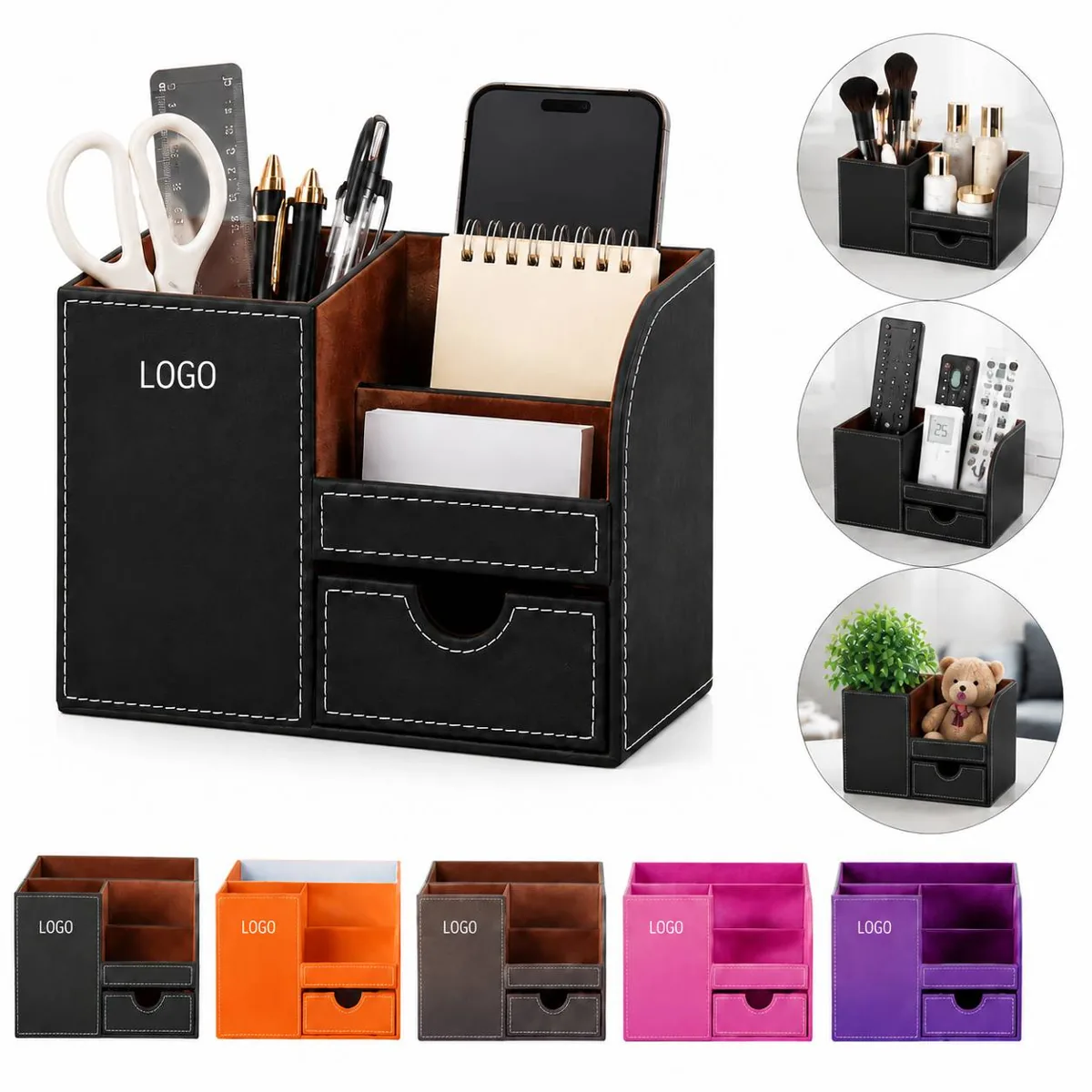 Customizable PU Leather Folding Desk Organizer with Logo