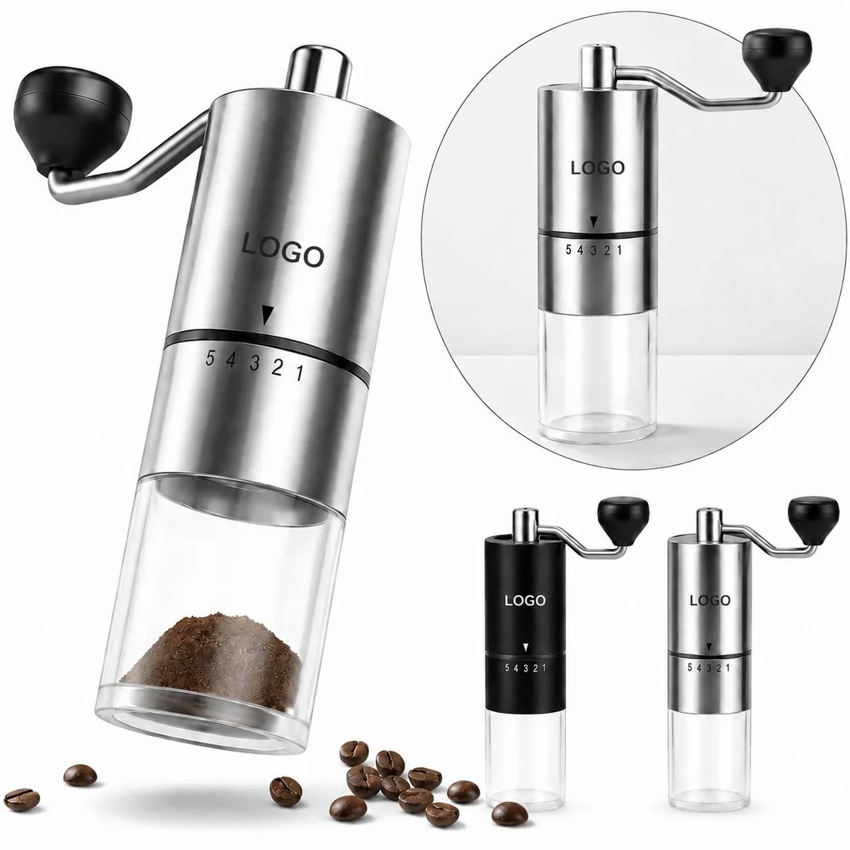 Adjustable Ceramic Burr Manual Coffee Grinder, 5-Setting