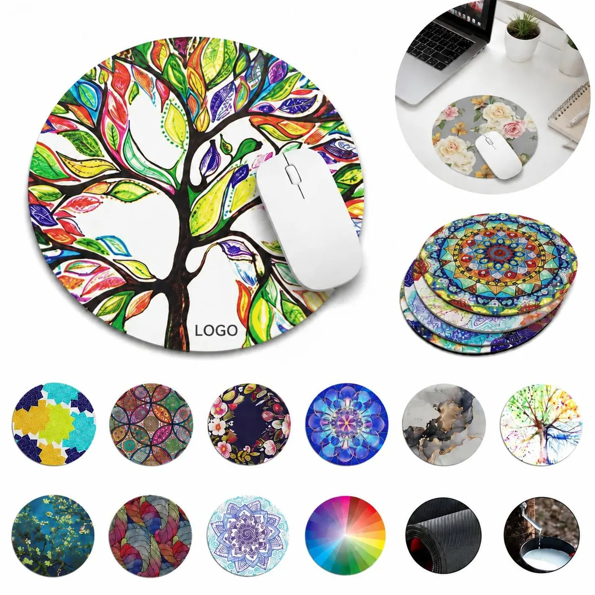 Custom Round Mouse Pad Non Slip Natural Rubber Surface