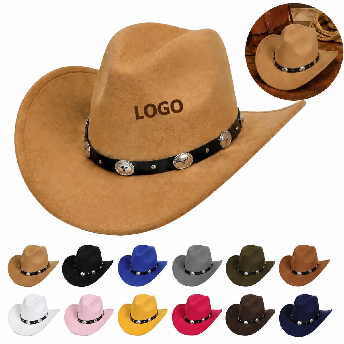 Cowboy Hat with Belt Buckle Decoration for Outdoor Party