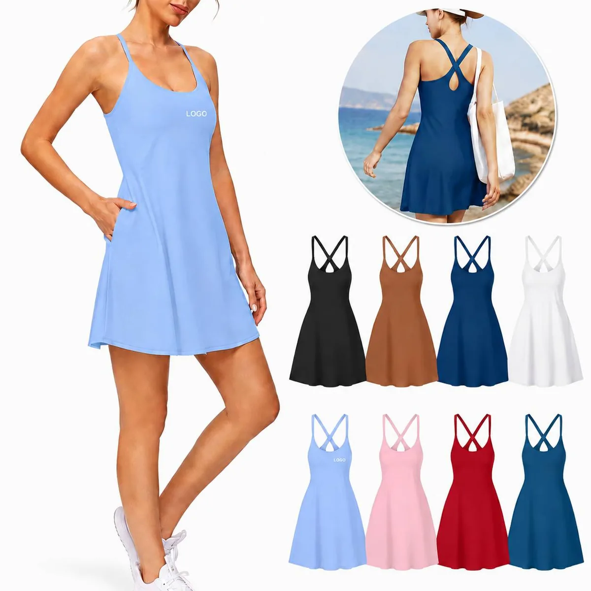 Women Tennis Dress with Built-in Shorts & Bra