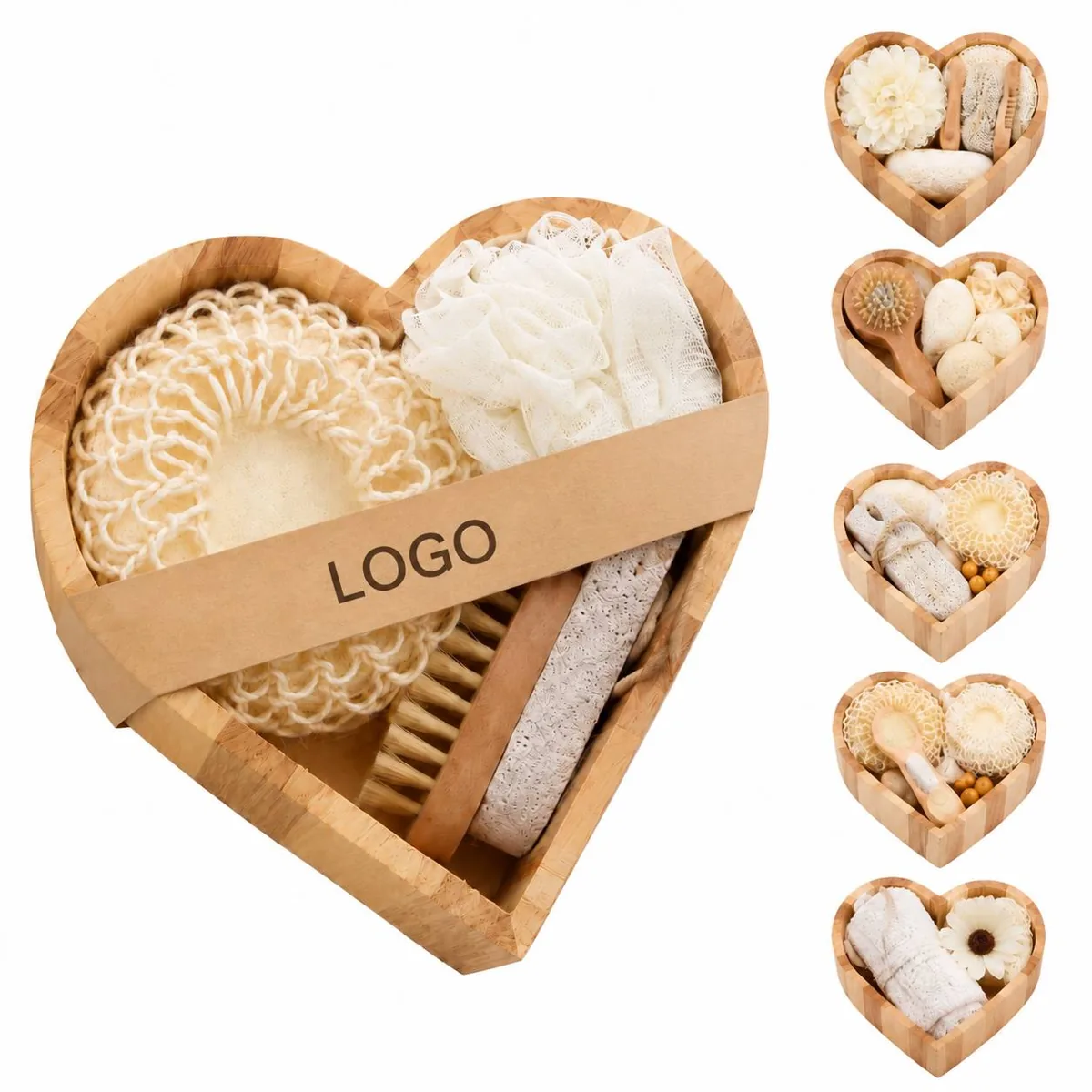 Wooden Heart Spa Kit for Women with Massage Brush Self Care