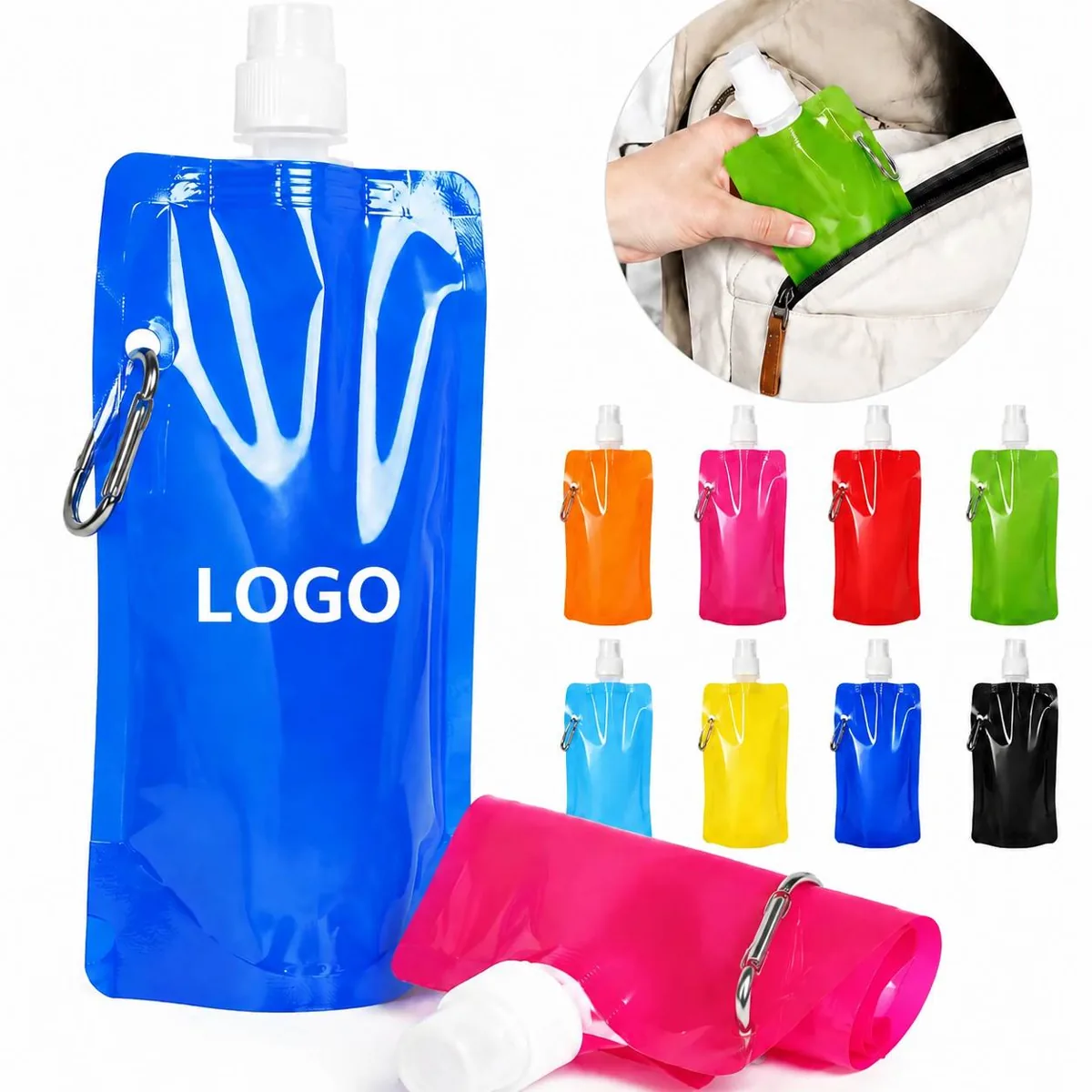 16oz Collapsible Water Bottle, Folds Flat for Travel
