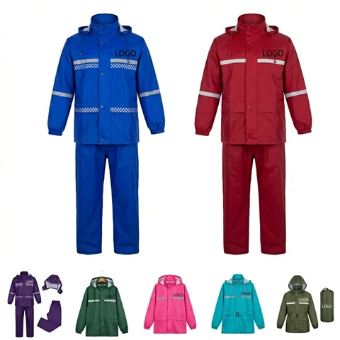 High-Vis Waterproof Rain Jacket & Pants Set with Reflective Strips
