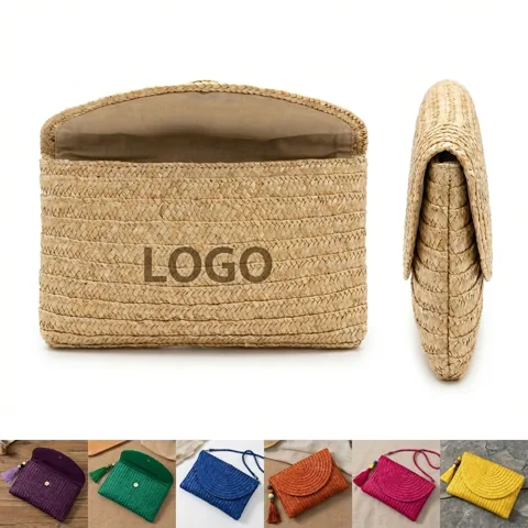 Woven Straw Beach Tote and Clutch in Multicolor