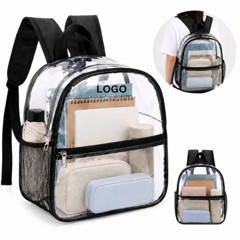 Clear PVC School Backpack with Mesh Water Bottle Pocket