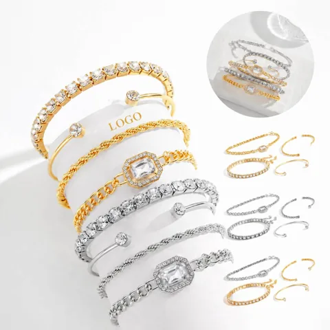 Faux Diamond Alloy Bracelet Stack, Hypoallergenic Daily