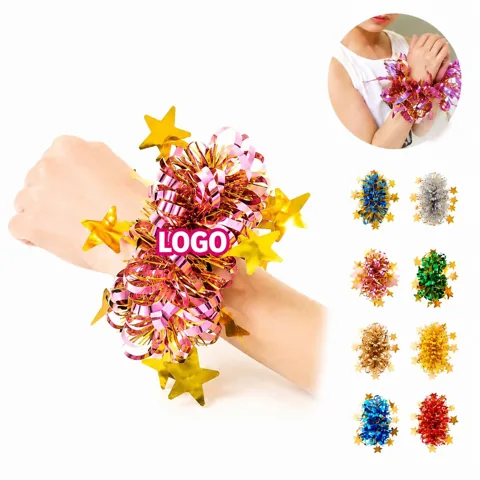 Cheerleading Wristband with Metallic Ribbons & Tinsel