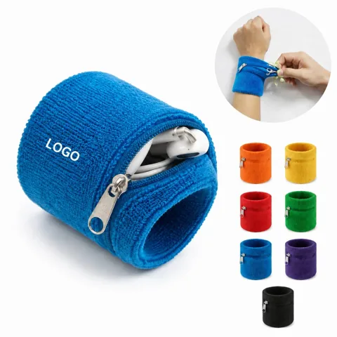 Cotton Sports Wristband with Zipper Pocket
