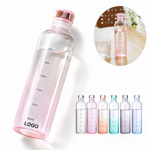 Gradient Glass Water Bottle with Hourly Markers
