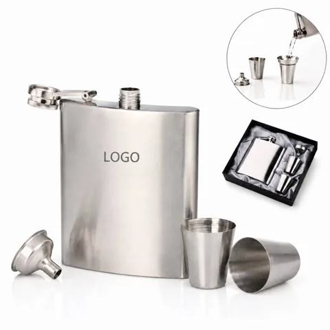 Premium Portable Wine Flask Gift Set with Cups and Funnel