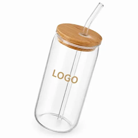 16oz Borosilicate Glass Straw Bottle with Bamboo Lid