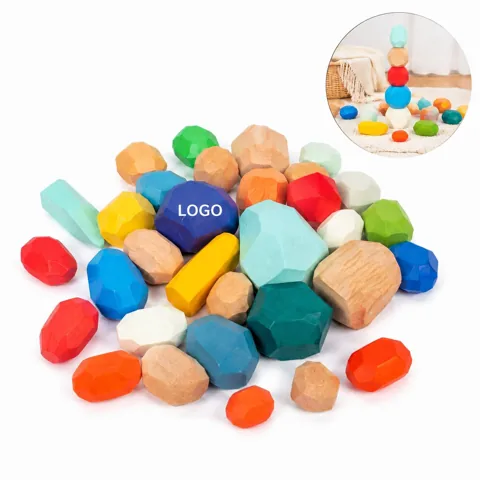 Natural Wooden Stacking Rocks Toy - 10 Educational Sorting