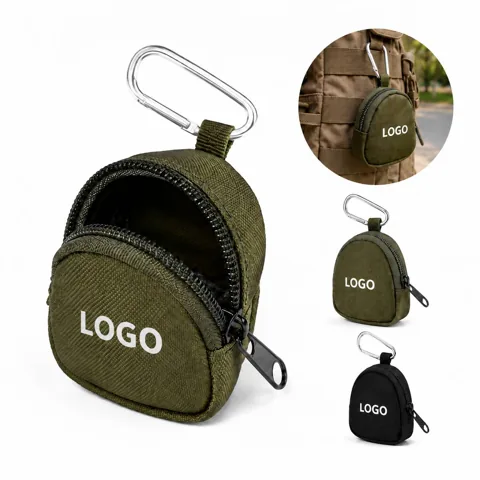 Compact Canvas Coin Pouch Keychain with Carabiner Clip