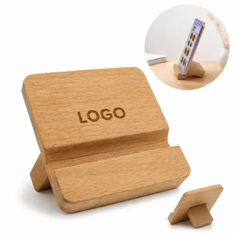 Natural Solid Wood Phone Stand Minimalist Desk Holder