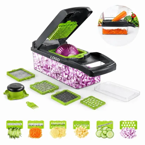 14 Function Vegetable Chopper Set, 8 Blades Stainless Steel