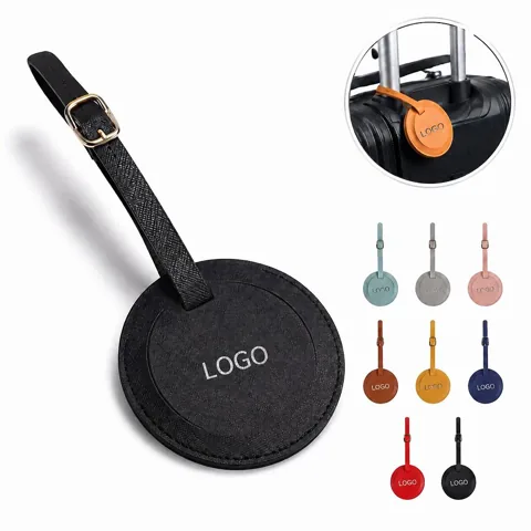 Classic Round PU Leather Luggage Tag with ID Card Slot