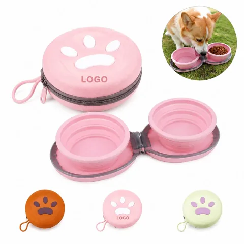 Dual Silicone Foldable Pet Bowl with Carabiner Clip
