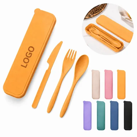 Eco Friendly Wheat Straw Utensils Trio Fork Knife Spoon BPA