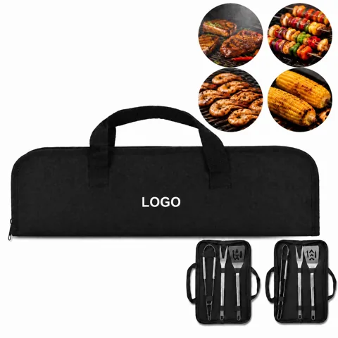 Stainless Steel 3 Piece BBQ Tool Set with Ergonomic Handles
