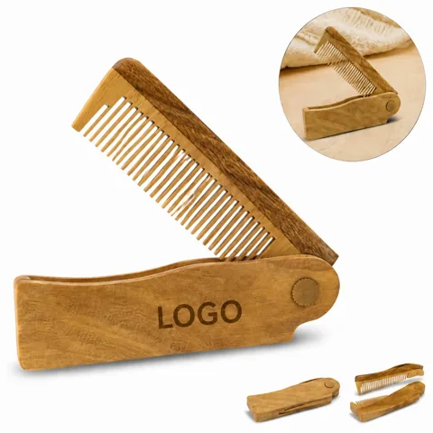 Pocket Folding Wooden Beard Comb for Men, Detangling