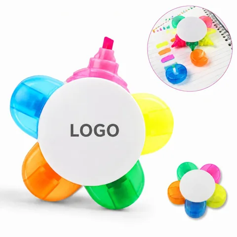Flower Highlighters Set, 5 Neon Colors for Notes