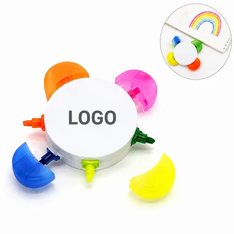 5 Color Floral Highlighter Pens, Flower Case, Chisel Tip