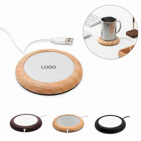 USB Cup Warmer Portable Coffee Heater Wood Grain Desk Mug