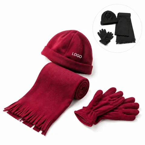 180 GSM Polar Fleece Beanie Scarf Gloves Winter Set